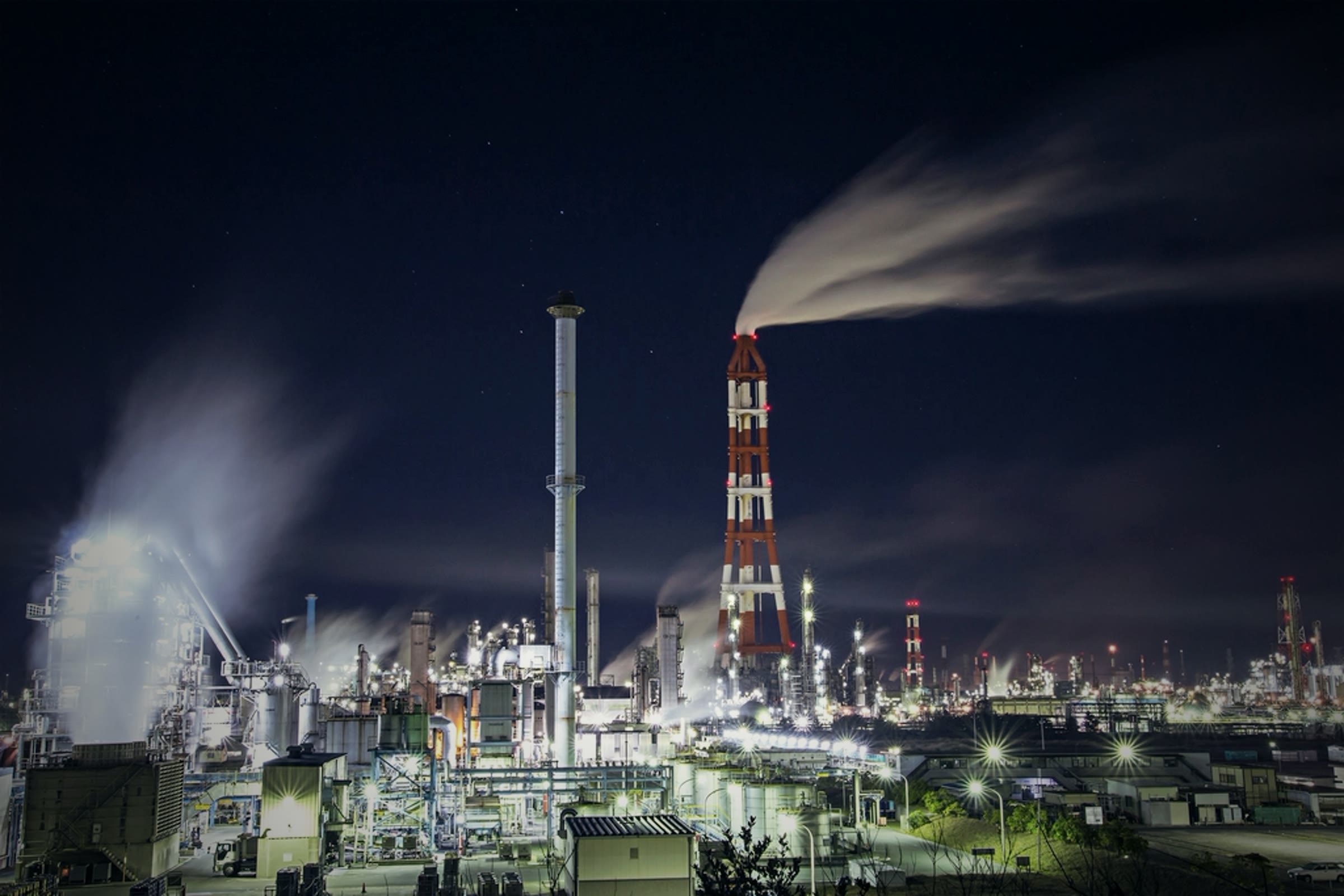 A petrochemical complex at night